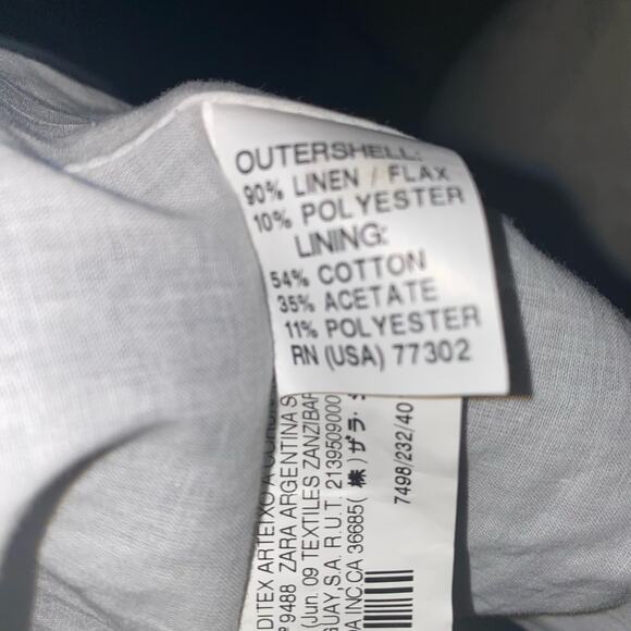 Zara Basic Womens Linen Military Style Jacket Size Small Blue Red - Picture 6 of 7